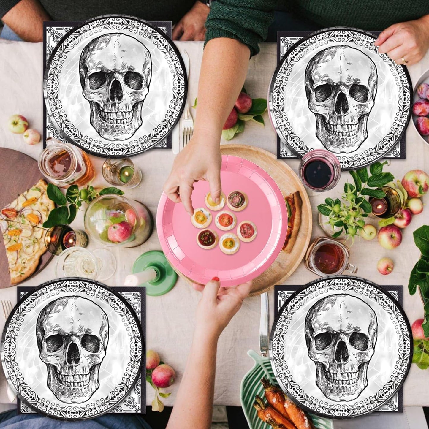40Pcs Skull Party Supplies 20 Plates + 20 Napkin Halloween Birthday Party Decorations (Halloween Skull)