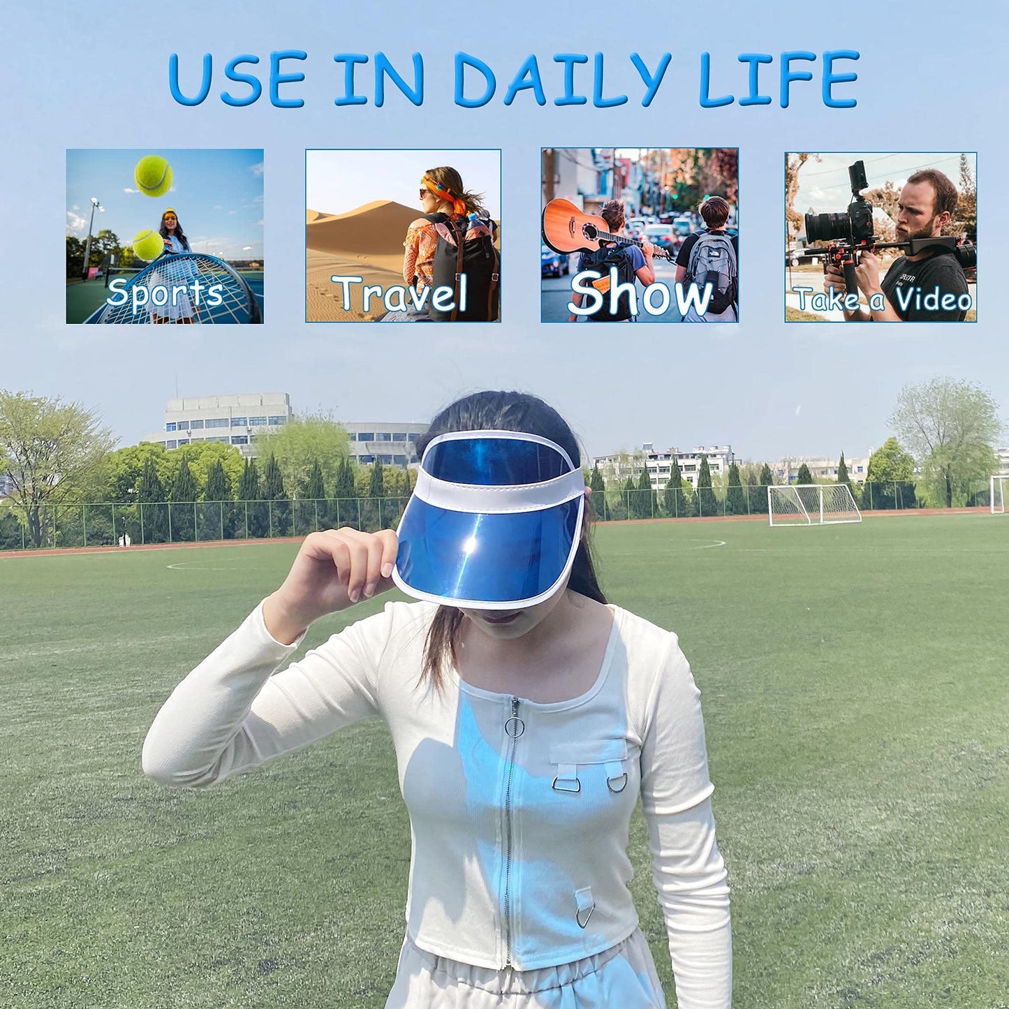 5 Pack Sun Visors Women Hat UV Protection Unisex Retro Candy Color Clear Cap Sports Outdoor Transparent Golf Party Beach (Blue)