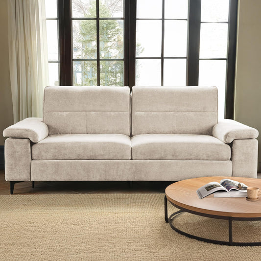 88.97" Modern Couches for Living Room, Deep Seat Sofa with 8”Cushion, Comfy 2-Seater Chenille Loveseat Sofa with Convertible Armrest, Removable Sofa Cover, High Leg (Beige)