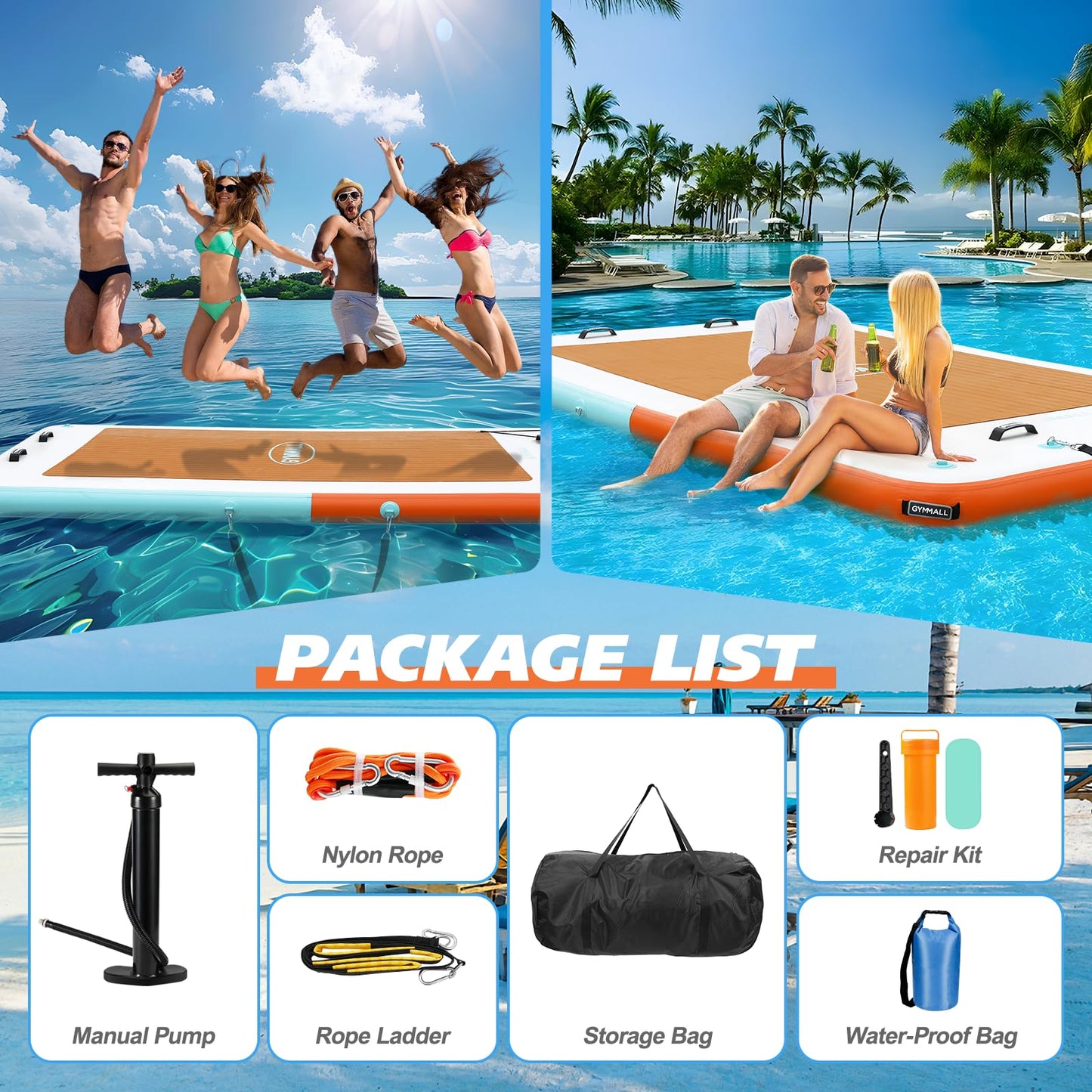 GYMMALL Inflatable Floating Dock, 10Ft Floating Dock for Lakes with Rope Ladder and Non-Slip EVA Platform, Inflatable Dock Floating Platform Island Raft for Boats, Pool, Beach, Ocean