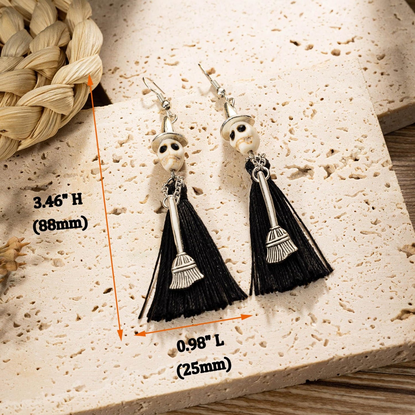 Witch Halloween Earrings Skull Skeleton Tassel Earrings for Women Girls, Witch Accessories Gothic Jewelry