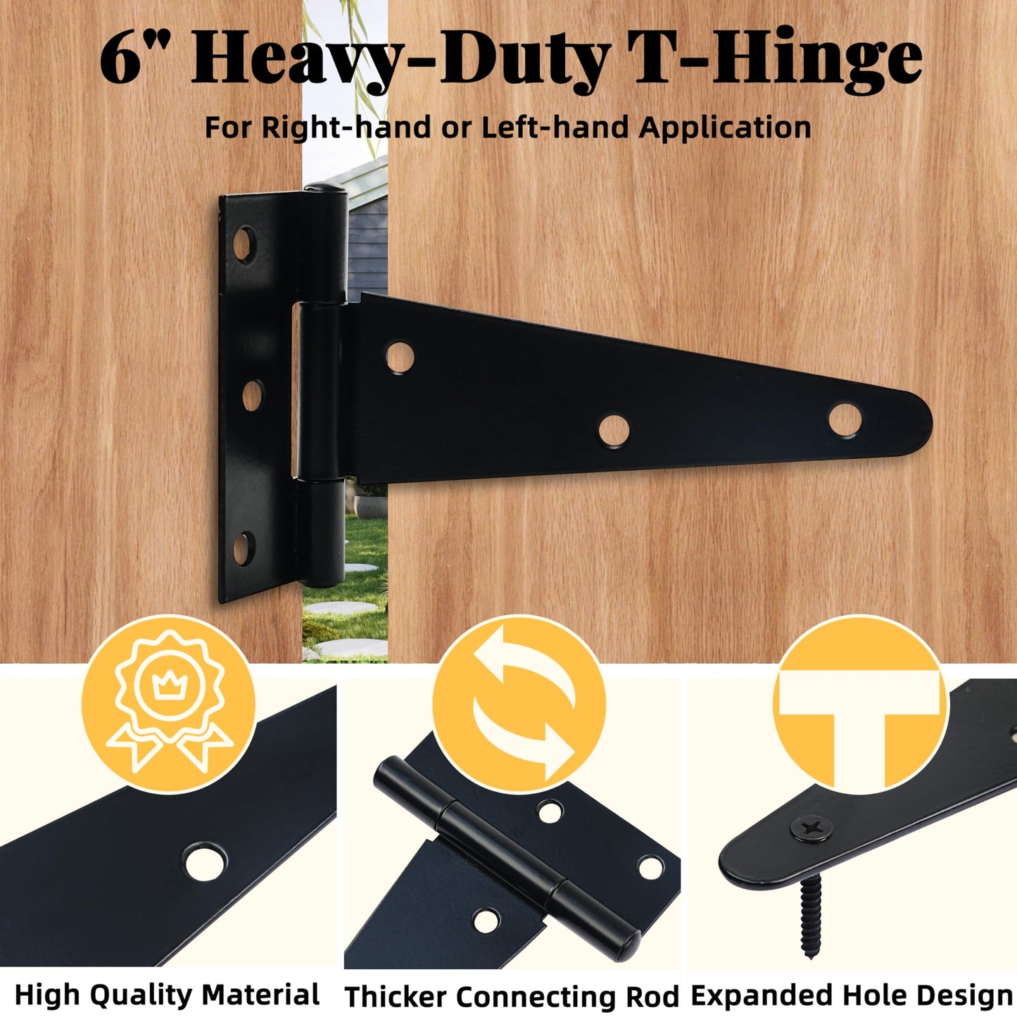 Shed Door Latch, 5.5" Shed Door Lock with 6 Pcs 6" T-Hinges and 2 Pcs Shed Door Latches, Heavy Duty Shed Door Handle, Double Door Lock Installation Kit for Window, Gate, Barn, Playhouse, Chicken Coop