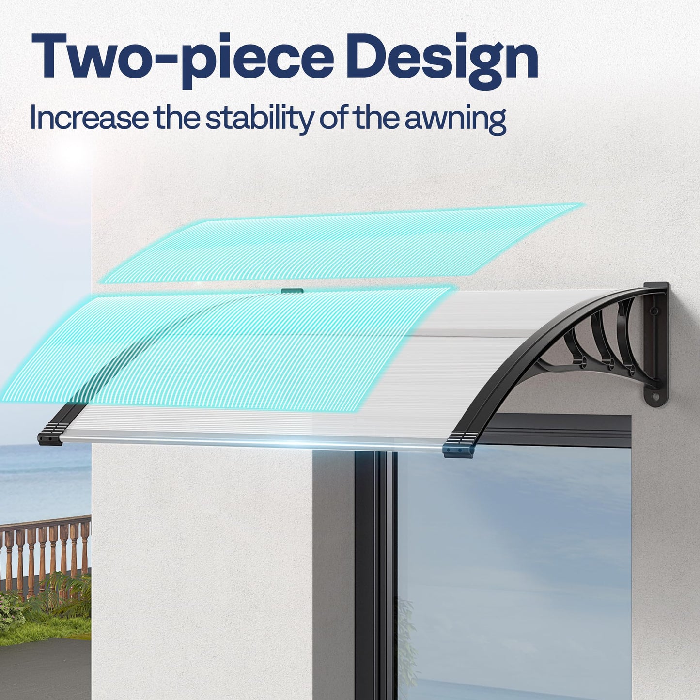 VIVOHOME Polycarbonate Window Door Awning Spliced Canopy Transparent with Black Bracket 40 Inch x 120 Inch