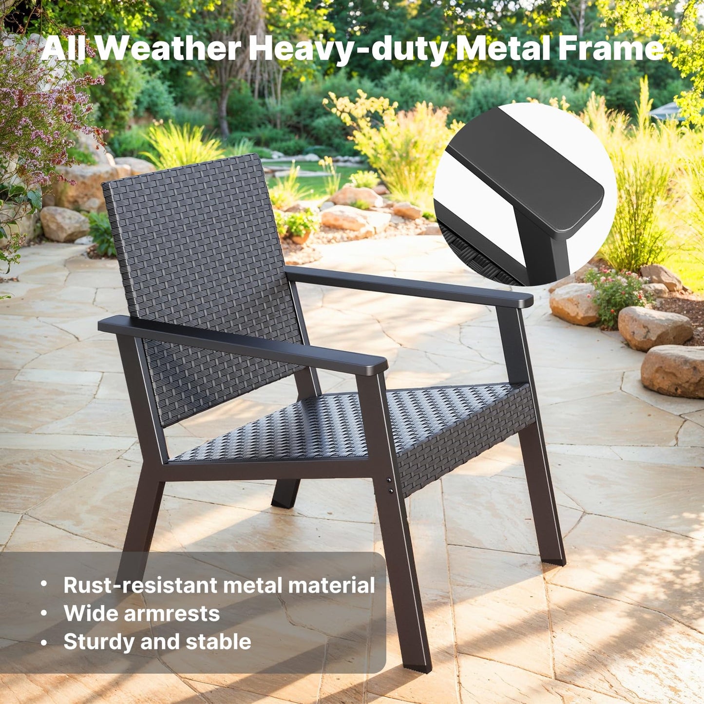 Ahomly 3-Piece Wicker Small Outdoor Patio Furniture Set with Glass Table for Balcony, Porch, and Garden (Gray)