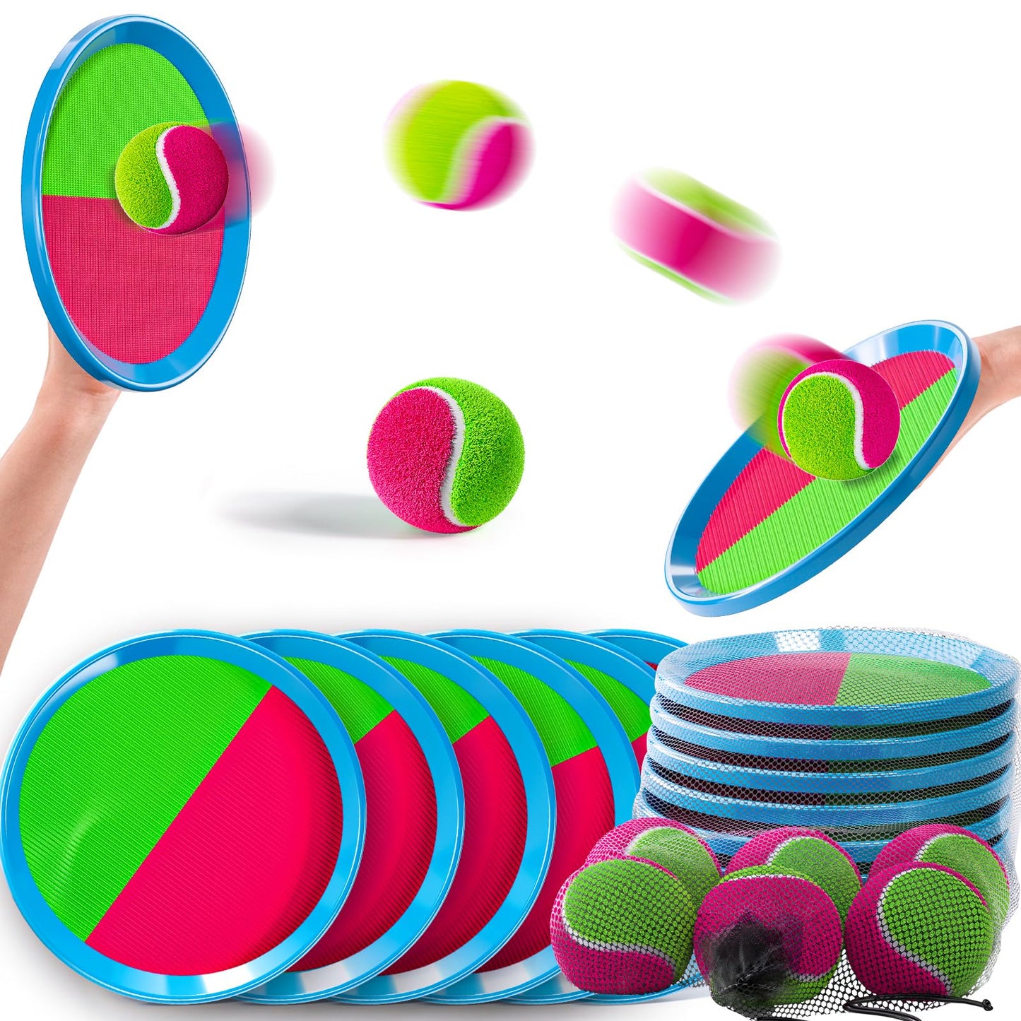 WATUDOU Toss and Catch Balls Game for Kids 3 4 5 6 7 8 Years, Outdoor Toys Lawn Games for Teen Boys and Girls, Beach Games, Pool Toys, Outdoor Activity for Family (6 Paddles & 6 Balls)