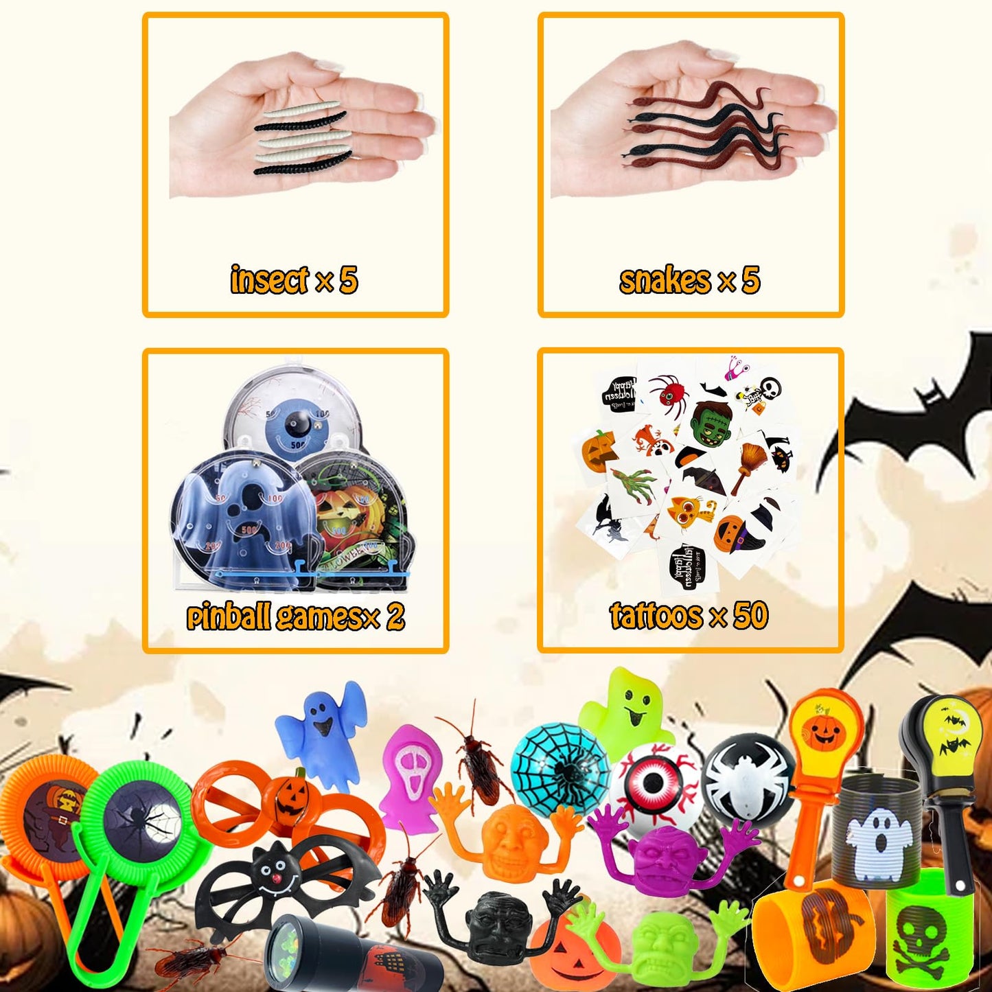 200PCS Halloween Party Favors Assortment Bulk, Halloween Toys for Kid Girls Boys Goodies Party Bags Stuffers Fillers Prizes for Trick or Treat Classroom Prize