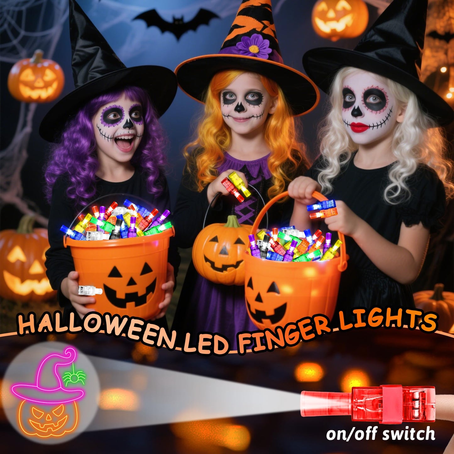 40 Pcs Halloween Party Favors Finger Lights for Kids, Halloween Light Up Toys Bulk Glow in the Dark Halloween Treats Non Candy Goodie Bag Fillers Basket Stuffers Classroom Prizes Trick or Treat Gift