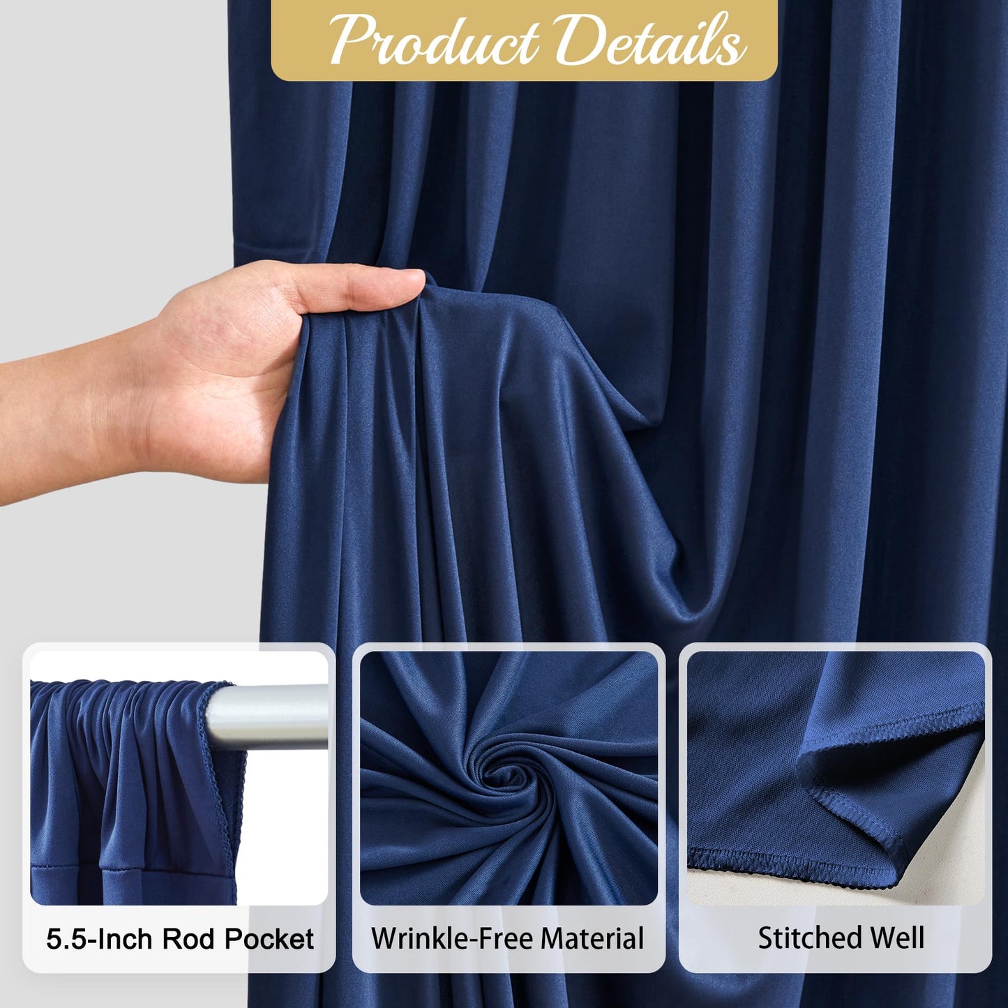 20ft x 10ft Navy Blue Backdrop Curtains for Parties – Wrinkle-Free Polyester Drapes, 4 Panels 5ft x 10ft Navy Blue Photo Backdrops for Weddings, Birthday Parties, Studio Photography