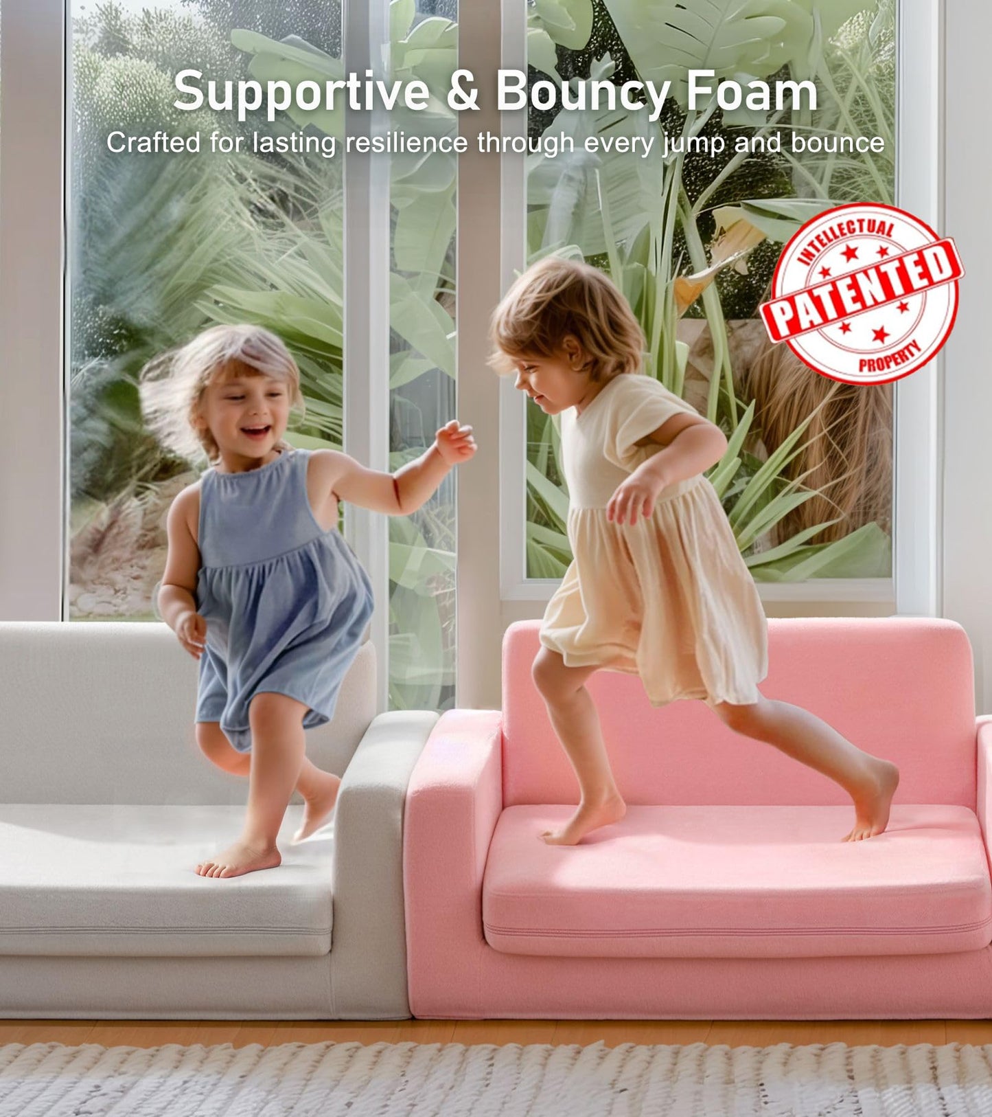 3-in-1 Extra Wide Convertible Kids Couch, Flip Open Toddler Couch to Lounger, Comfy Toddler Chair, Machine-Washable Kids Sofa for Girls, Kid Sofa Bed for Fun Playtime or Comfy Lounging, Gray