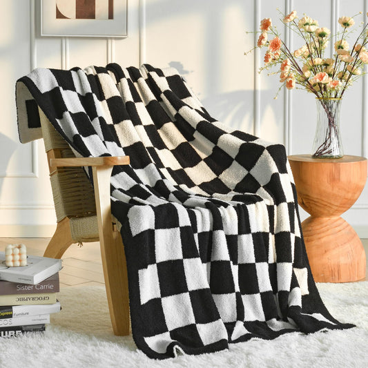 Xiashrk Checkered Throw Blanket for Couch, Checkerboard Blankets for Sofa Bed, Cozy Checkered Decorative Travel Blanket for Living Room Camping (Black, Twin 60"x80")
