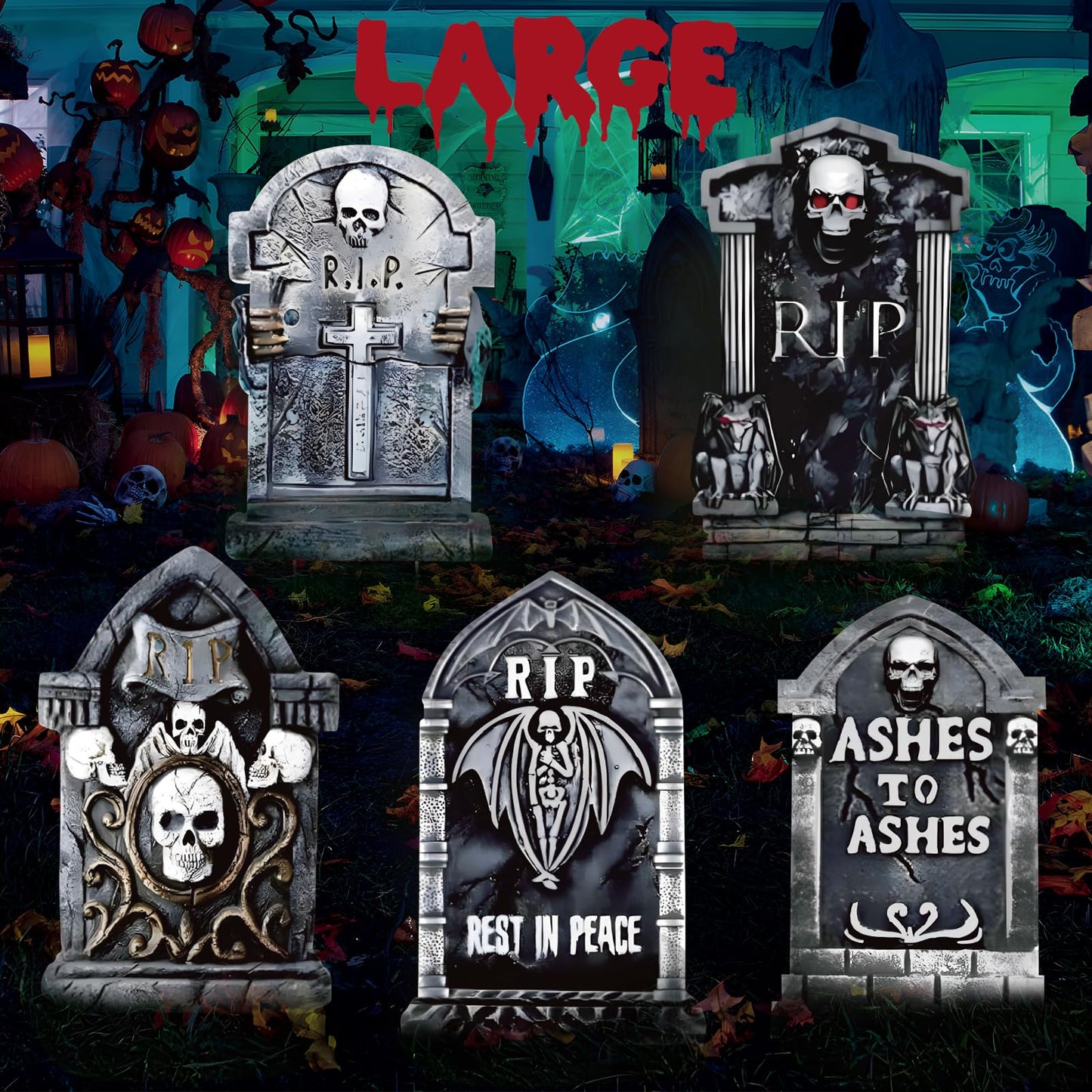 25.2inch Halloween Tombstones Decorations Outdoor, DIY Large Tombstones for Graves Halloween Graveyard Decor,5PCS Halloween Yard Signs Decorations for Cemetery