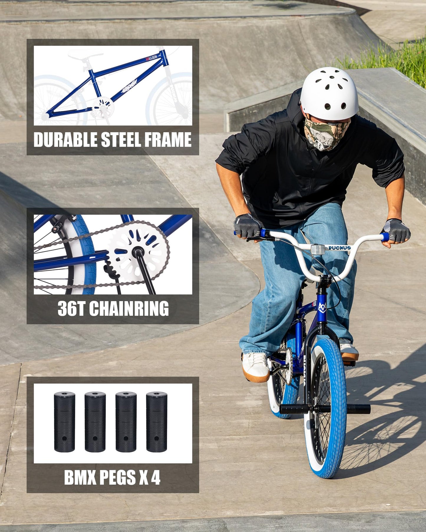 vollsch Freestyle BMX Bikes 20 Inch Kids Bicycle for 8-15 Years Old Teens, Boys, Girls, Beginner-Lever Riders, Blue