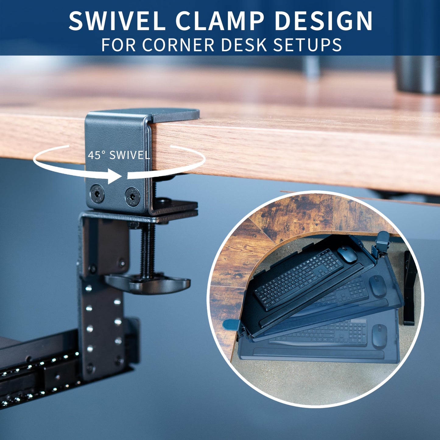 VIVO Premium Large Keyboard Tray with Height Adjustment, Tilt, Extra Sturdy Swivel C-Clamps for Corner Mounting, 27 (34 Including Clamps) x 11 inch Slide-Out Platform, Black, MOUNT-KB05HT