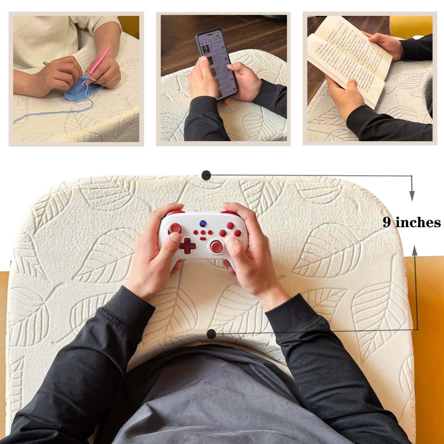 XYRONICA Gaming Pillow for Lap Large Armrest Support Pillow for Reading Lap Desk Pillow for Adult High-Density Sponge Provides arm Support for Working (Beige)
