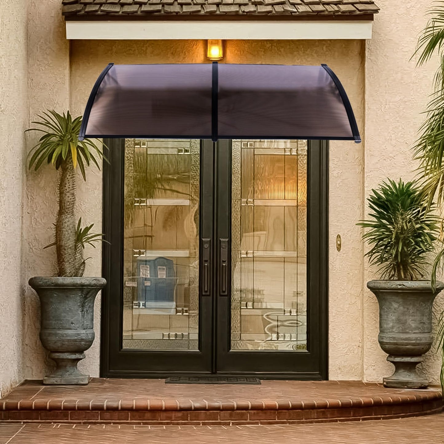 80"x40" Window Awning Door Canopy Exterior, Polycarbonate Cover Awnings for Doors Entrance, Entry Door Outdoor Front Door Overhang Awning for Sun Shutter, UV, Rain and Snow Protection, Brown