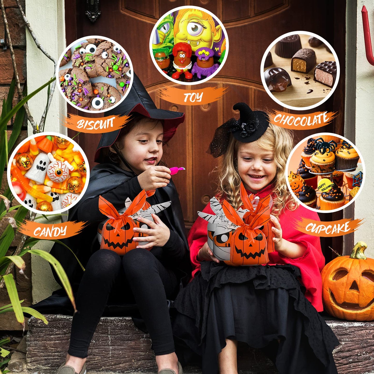 100PCS Halloween Treat Bags: Cute Rabbit Ear Small Halloween Cookies Plastic Gift Bags for Party Decoration Supplies