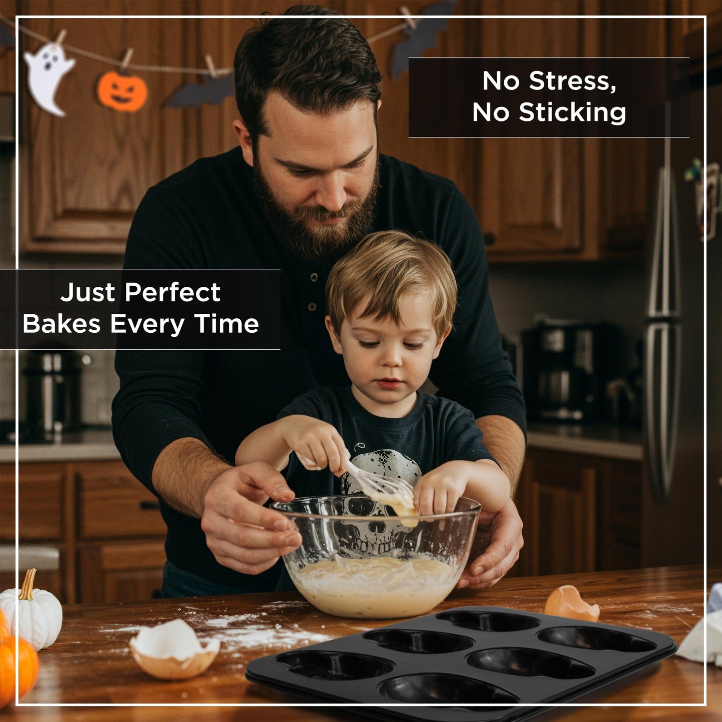 Wrenbury Large Skull Cupcake Baking Pan - Non Stick 6 Cup Spooky Treat Cake Tin - Bake a Halloween Masterpiece - Non Toxic and Effortless Cleaning - 4.75" Cup