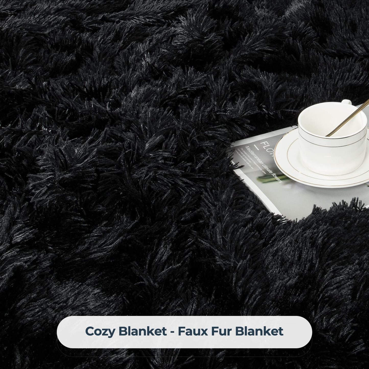XYYZYZ Super Fluffy Throw Blanket, Faux Fur Fuzzy Blanket for Couch Sofa Bed, 50x60 Inches, Black