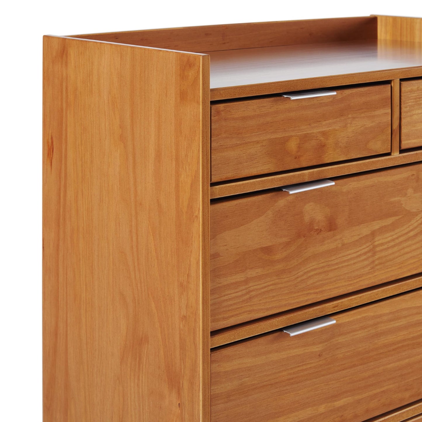Walker Edison Blythe Mid-Century Modern Tray-Top Solid Wood 6-Drawer Dresser, 30 Inch, Caramel-T