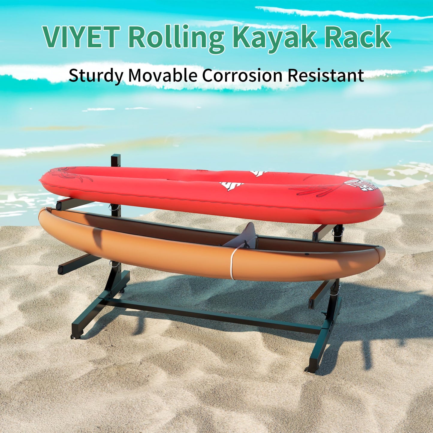 VIYET Heavy-Duty Kayak Storage Rack for Garage & Outdoor, Adjustable Kayak Racks for Kayak, Canoe, Surfboard & Paddleboard,Durable Outdoor Kayak Storage Rack（Black） (2-Level)