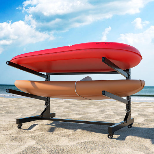 VIYET Heavy-Duty Kayak Storage Rack for Garage & Outdoor, Adjustable Kayak Racks for Kayak, Canoe, Surfboard & Paddleboard,Durable Outdoor Kayak Storage Rack（Black） (2-Level)