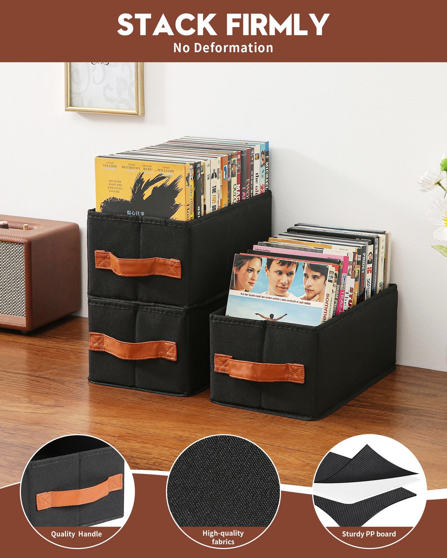 Wanapure 6 Pack DVD Storage Box, DVD Organizer Holds Up to 102 DVDs, Foldable DVD Holder, Large CD Storage Case