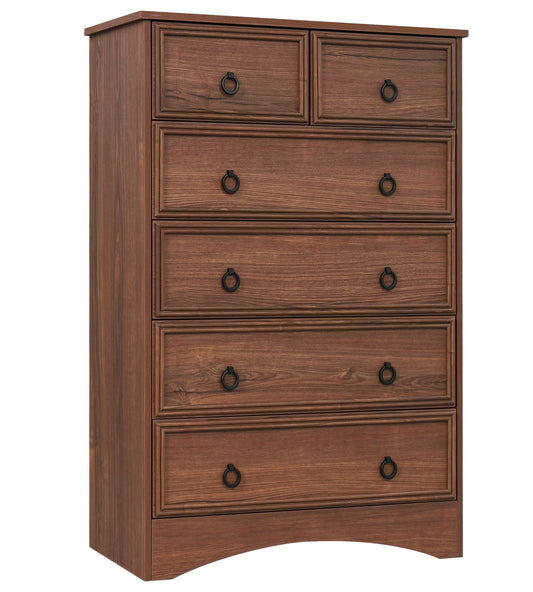 VVFLU Dresser for Bedroom Tall, Mid Century Modern 6 Drawer Dresser, Cherry Wood Chest od Drawer with Large Storage for Clothes, Vintage, for Living Room, Bedroom, Hallway