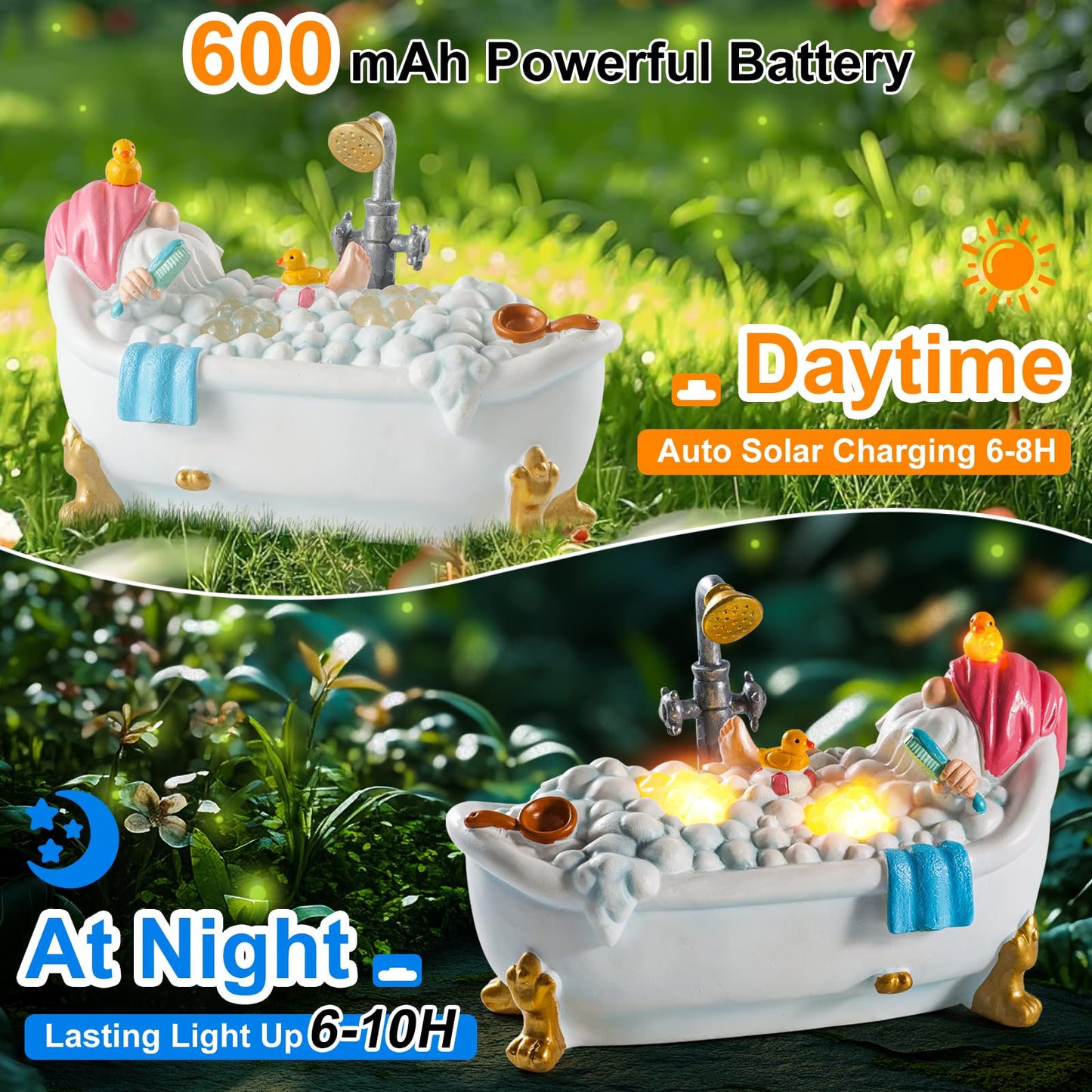 WINTS Solar Garden Gnome, Resin Bathing Gnome Outdoor Decorations with Cute Solar Lights for Lawn,Yard,Garden,Funny Gnome Gifts for Women,Birthday