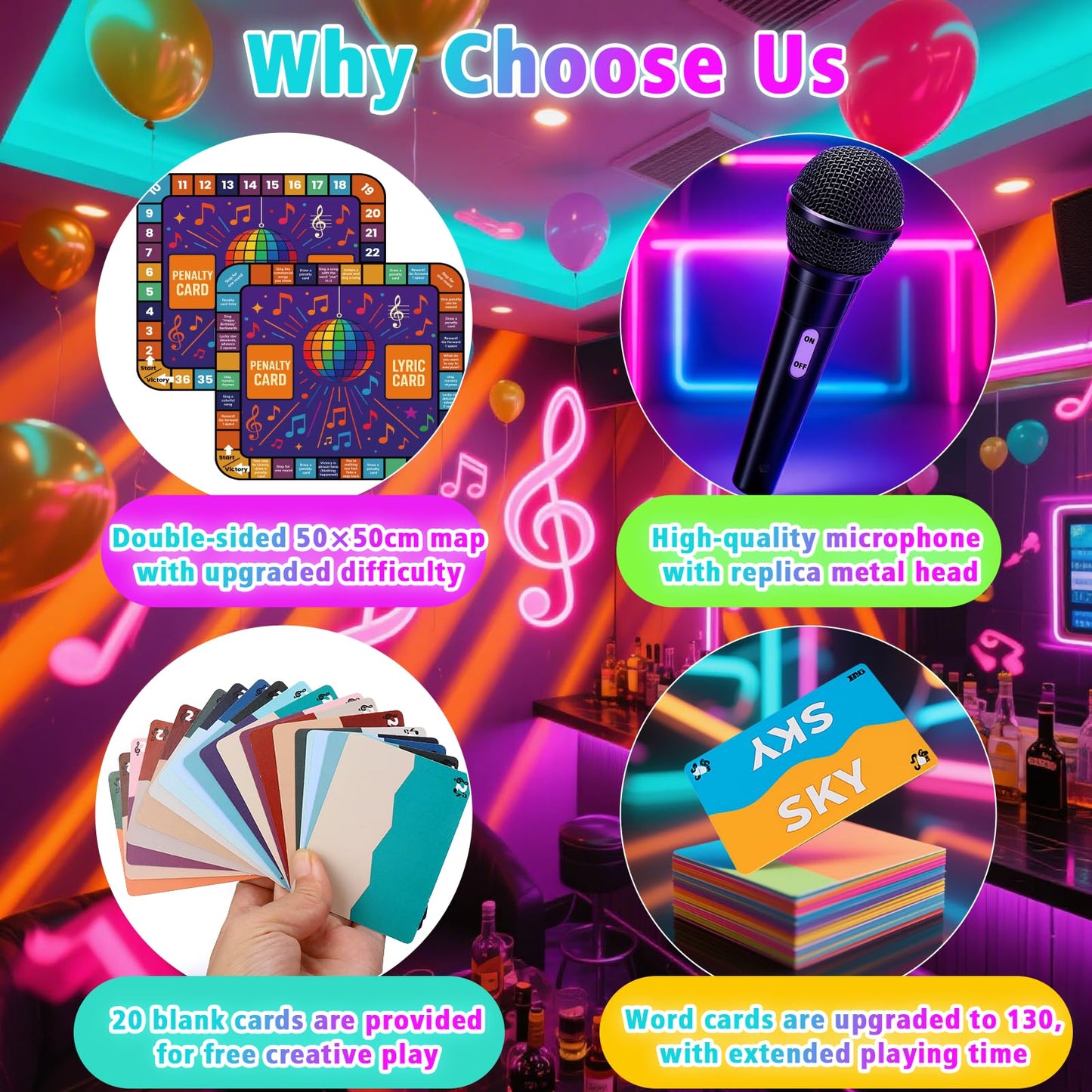Vodolo New Music Game 2025 for 2-10 Player,Fun Song Singing Game Adult Party Games with 260 Lyrics (130 Cards) and 20 Blank Card,Finish The Lyrics Music Grab Card Board Games Gift for Family Night