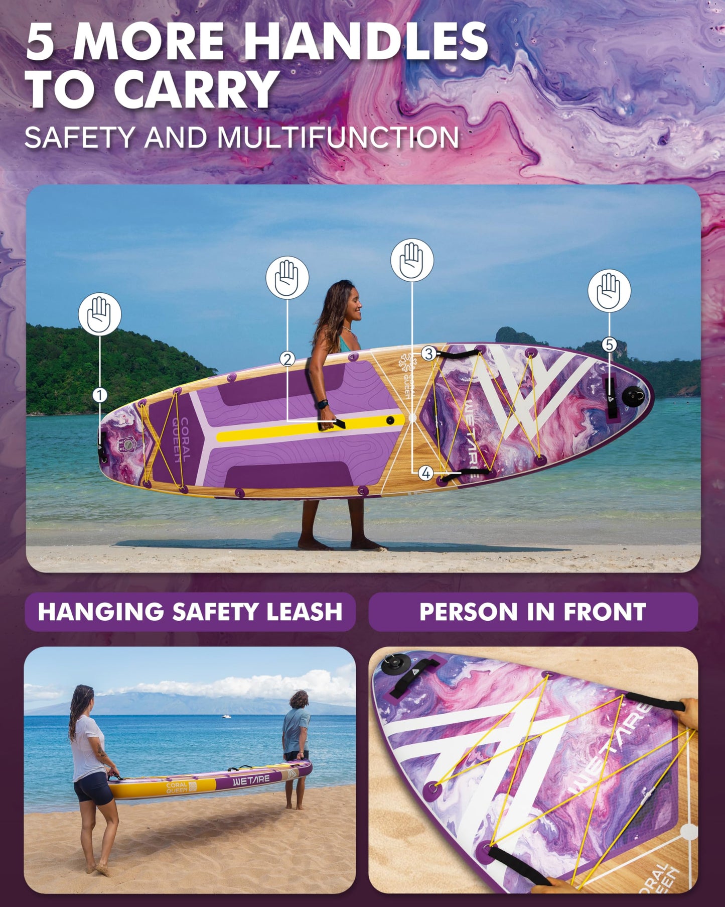 WETARE 11'6"x35" Inflatable Paddle Board, 450lbs Extra Wide Stand Up Sup Board for Adults, Blow Up Paddleboard Kayak Non-Slip Stable Deck Boat for Yoga Fishing Surf