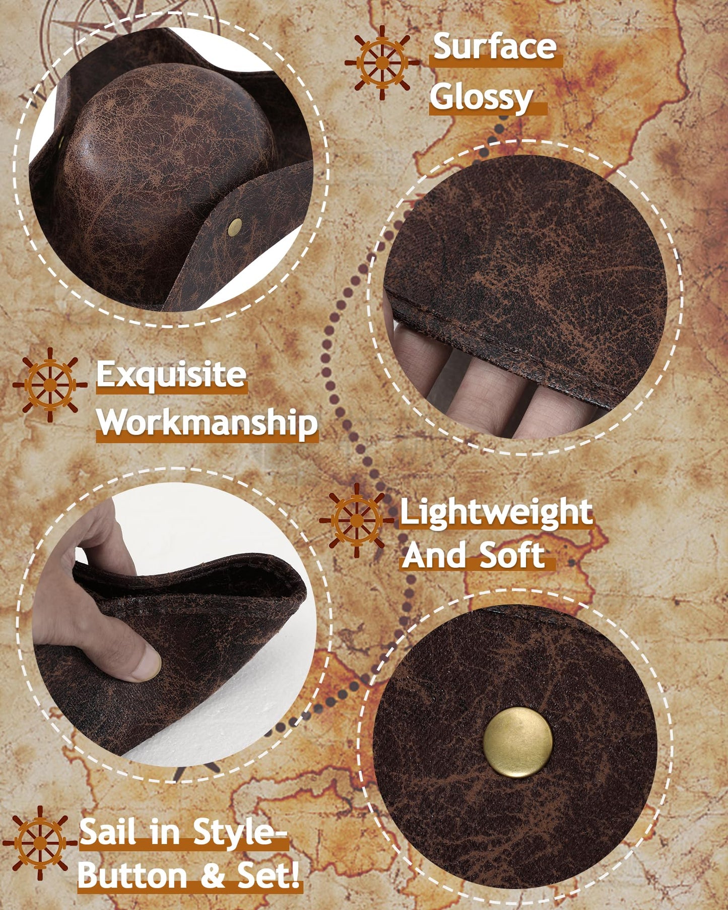 WooHand Pirate Hat and Accessories Set with Eye Patch Necklace Sash Leather Bracelets for Men Women Pirate Costume Halloween Cosplay Renaissance Outfit