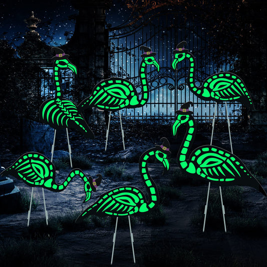WILLBOND 6 Pcs Halloween Glow in the Dark Skeleton Flamingo Scary Creepy Halloween Outdoor Decor Zombie Flamingo Yard Decor Flamingo Skeleton Decor Scary Halloween Decor for Halloween Party
