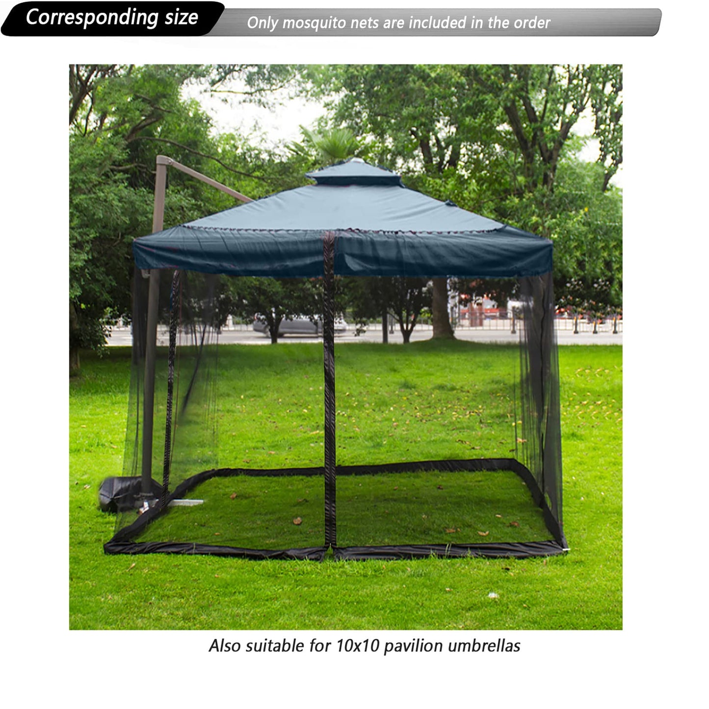 10x10 Mosquito Netting for Patio Camping Gazebo/Pop Up Canopy Tent,Double Door Side Screen Easy Installation Black（Only Mosquito Net No Frame） (Around 10x10FT)