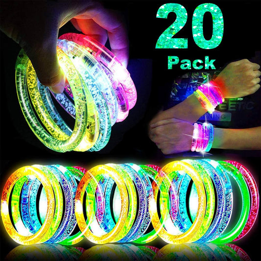 20 Pack LED Light Up Bracelets Glow in The Dark Party Supplies,Colorful Flashing Bracelet Light Up Toys Birthday Gifts Goodie Bags Fillers Pool Party Favors Toys Classroom Back to School Halloween
