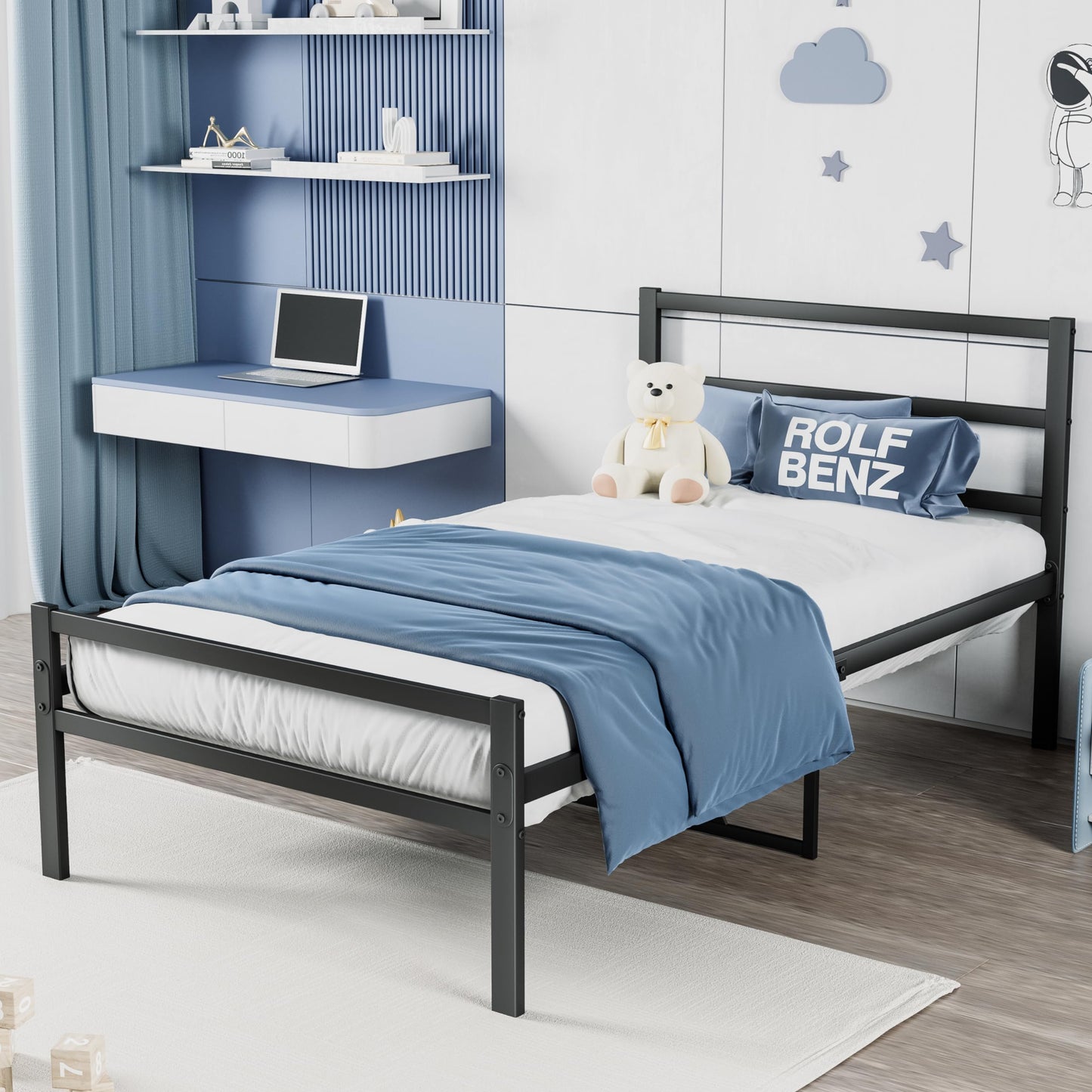 VRAXO Metal Platform Bed Frame with Headboard, Sturdy Metal Frame, No Box Spring Needed(Twin)