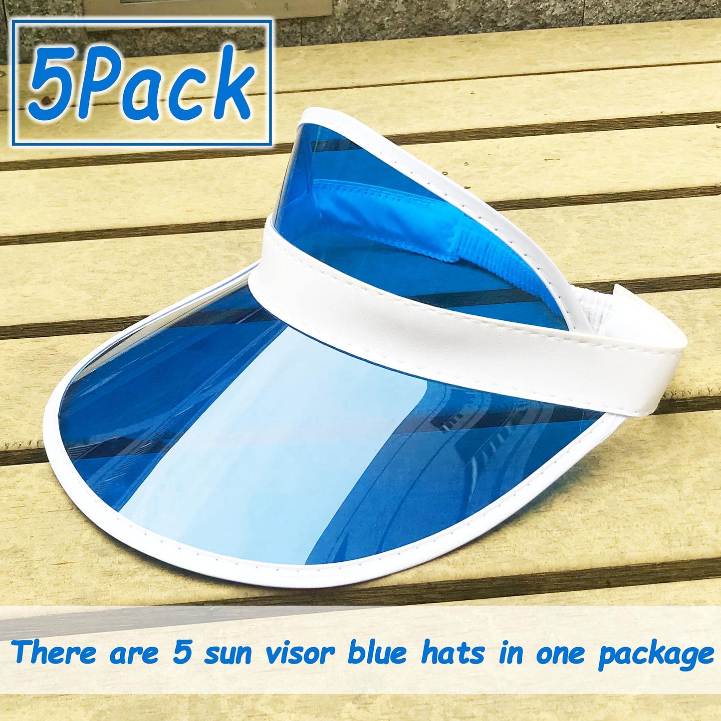 5 Pack Sun Visors Women Hat UV Protection Unisex Retro Candy Color Clear Cap Sports Outdoor Transparent Golf Party Beach (Blue)
