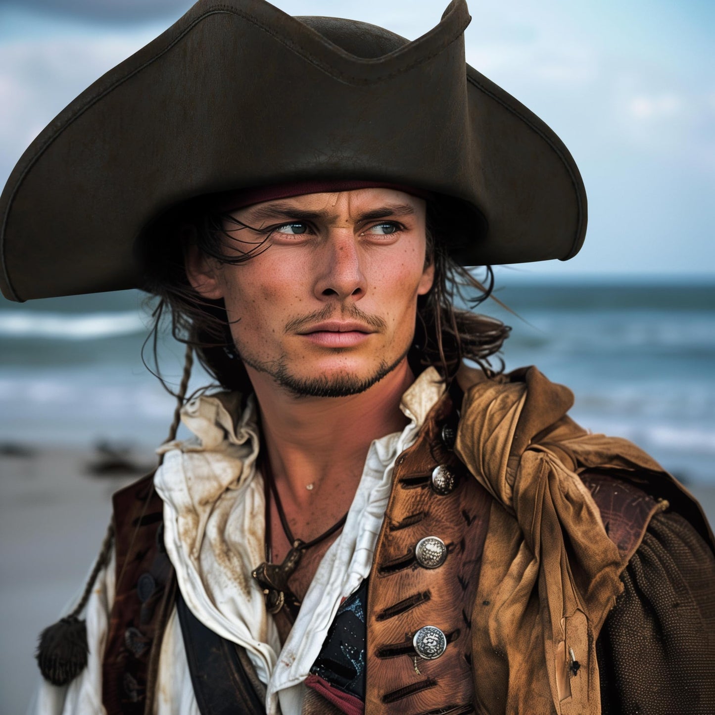 VZQI Pirate Hat Distressed Colonial Style Tricorn Hat for Adult Halloween Costume Accessory Pro