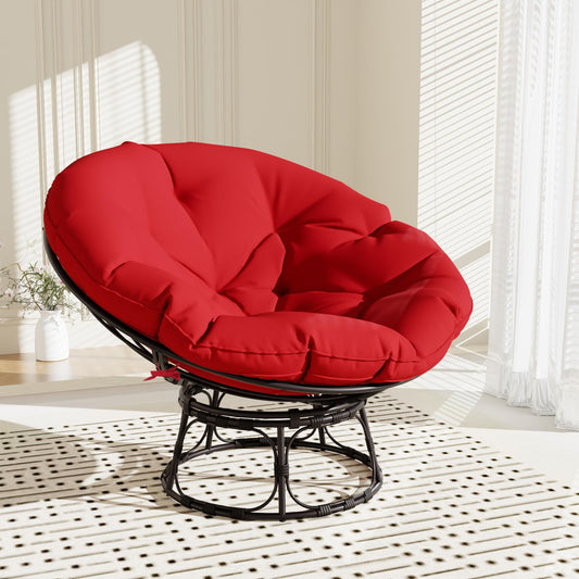 46" Papasan Chair with Cushion and Frame, Ergonomic Wicker Papasan Circle Chair for Living, Bedroom, Reading Room, Lounge