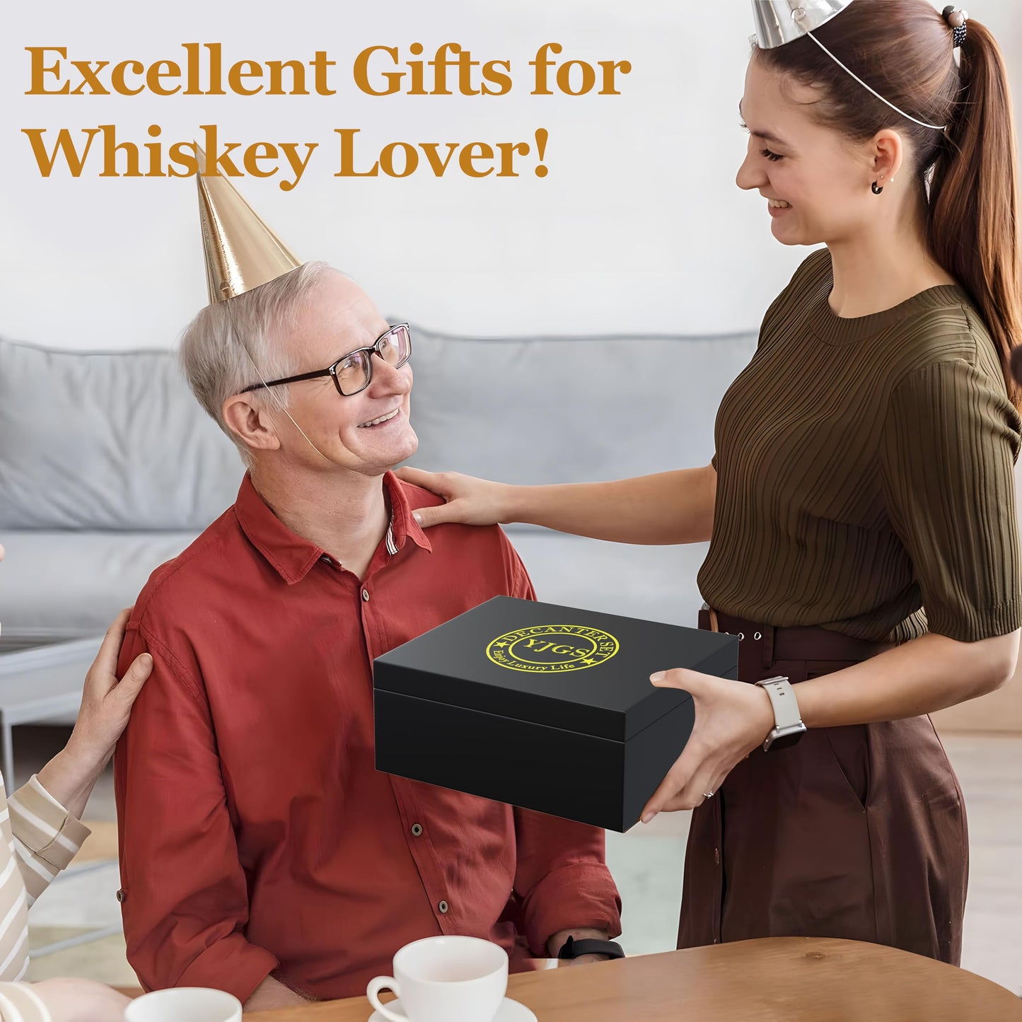 Whiskey Decanter Engraved We The People American Flag Decanter Set with 2 Glasses for Liquor Scotch Bourbon or Wine, Father's Day Patriotic Gift