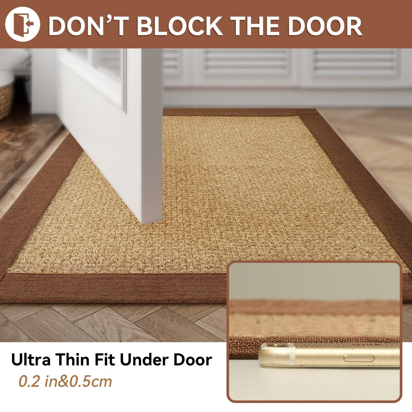 YDKGL Non Slip Bath Mat Bathroom Rugs, Soft Jute-Like Ultra Thin Bath Mats, Rubber Backing Super Absorbent Quick Dry Bath Rug Shower Mat Fit Under Door Bathroom Floor, Machine Washable, Brown 16"x24"