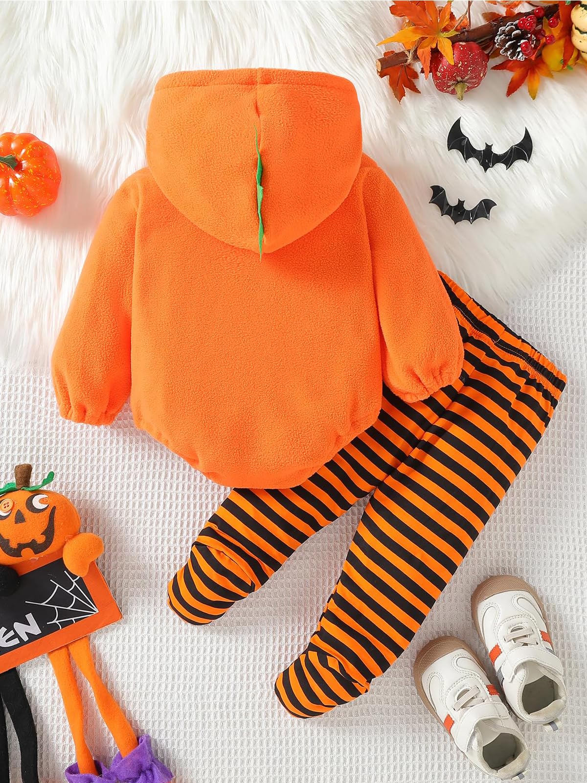 2Pcs Newborn Infant Baby Boy Girl Fleece Halloween Pumpkin Costumes Hoodie Romper Onesie Cotton Pants Outfit (3-6 Months, Orange-A)