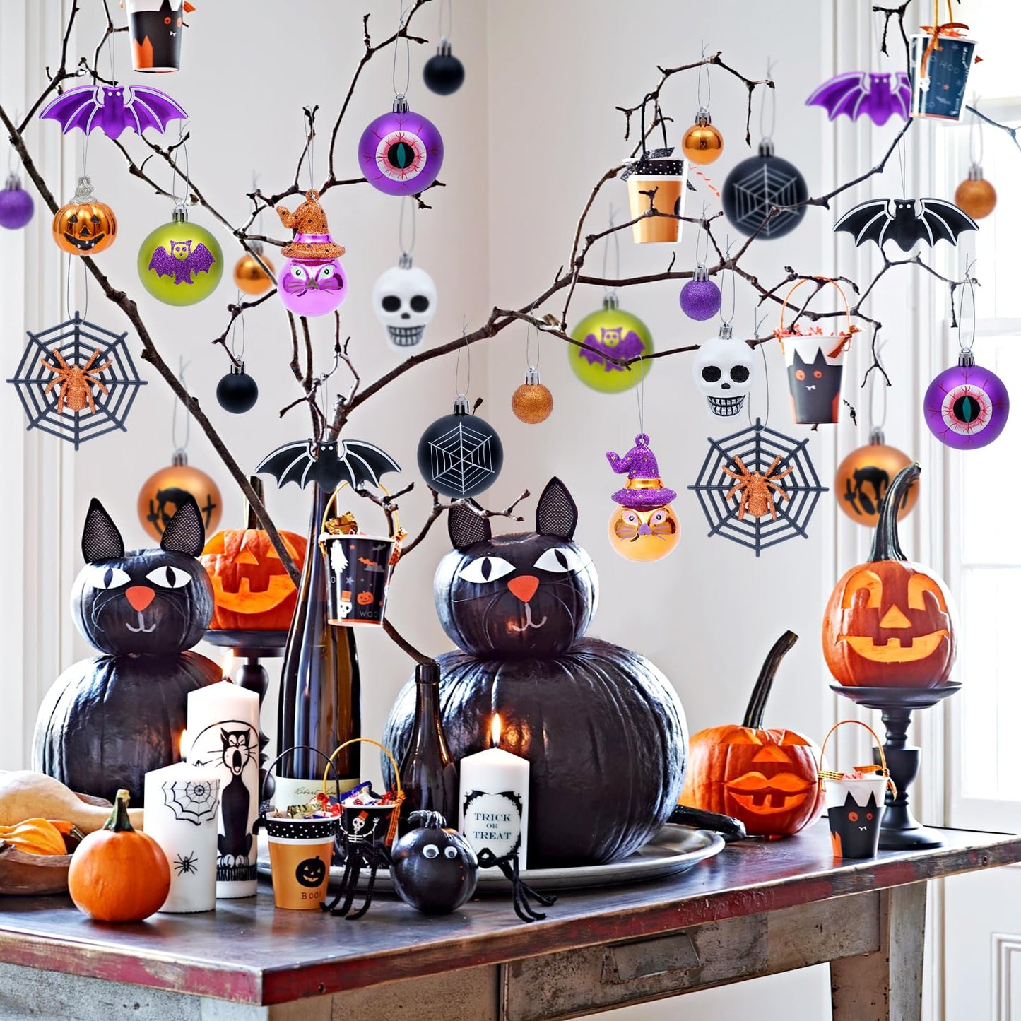 28ct Halloween Ball Ornaments Set, Shatterproof Tree Decorations, Perfect Hanging Ball for Tree Indoor/Outdoor Holiday Halloween Party Decor