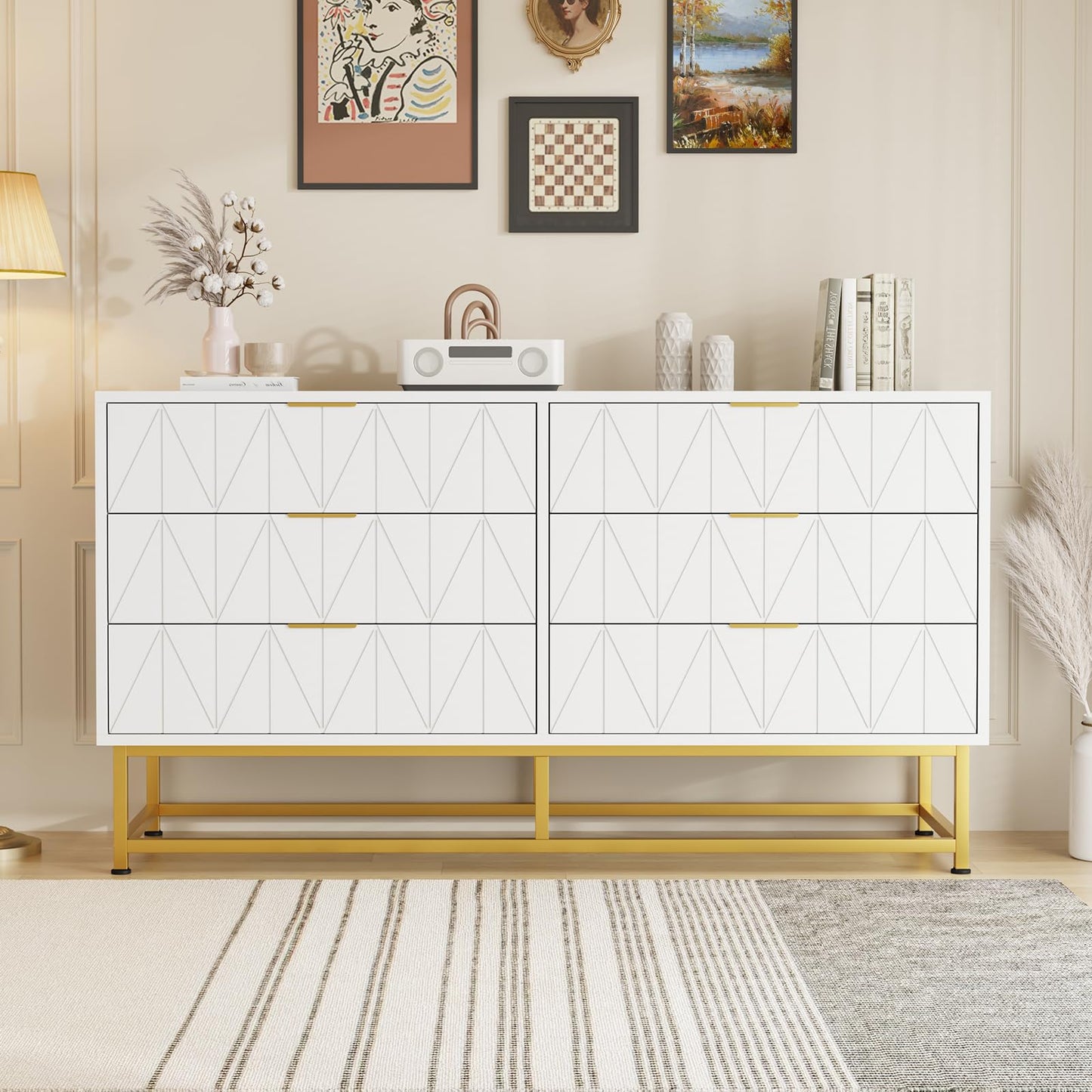 6 Drawer Dresser for Bedroom with Metal Legs, Storage Chest Cabinet Organizer for Living Room,Hallway,Entryway - White