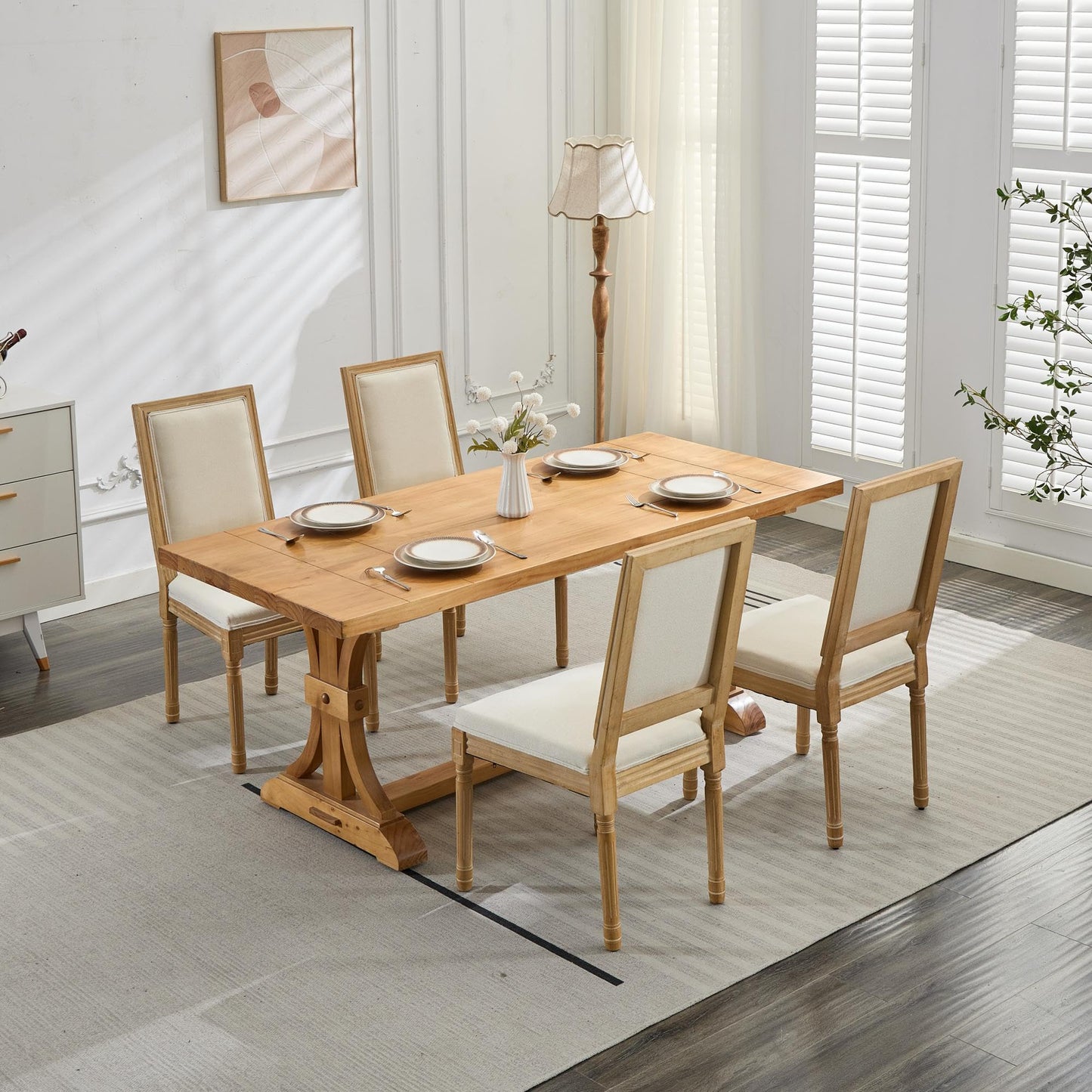 WYYHOBXC Farmhouse Dining Chairs Set of 2, Wood Dining Chair with Upholster Backrest & Cushion, Kitchen Table Chairs with Roman Column Legs for Dining Room