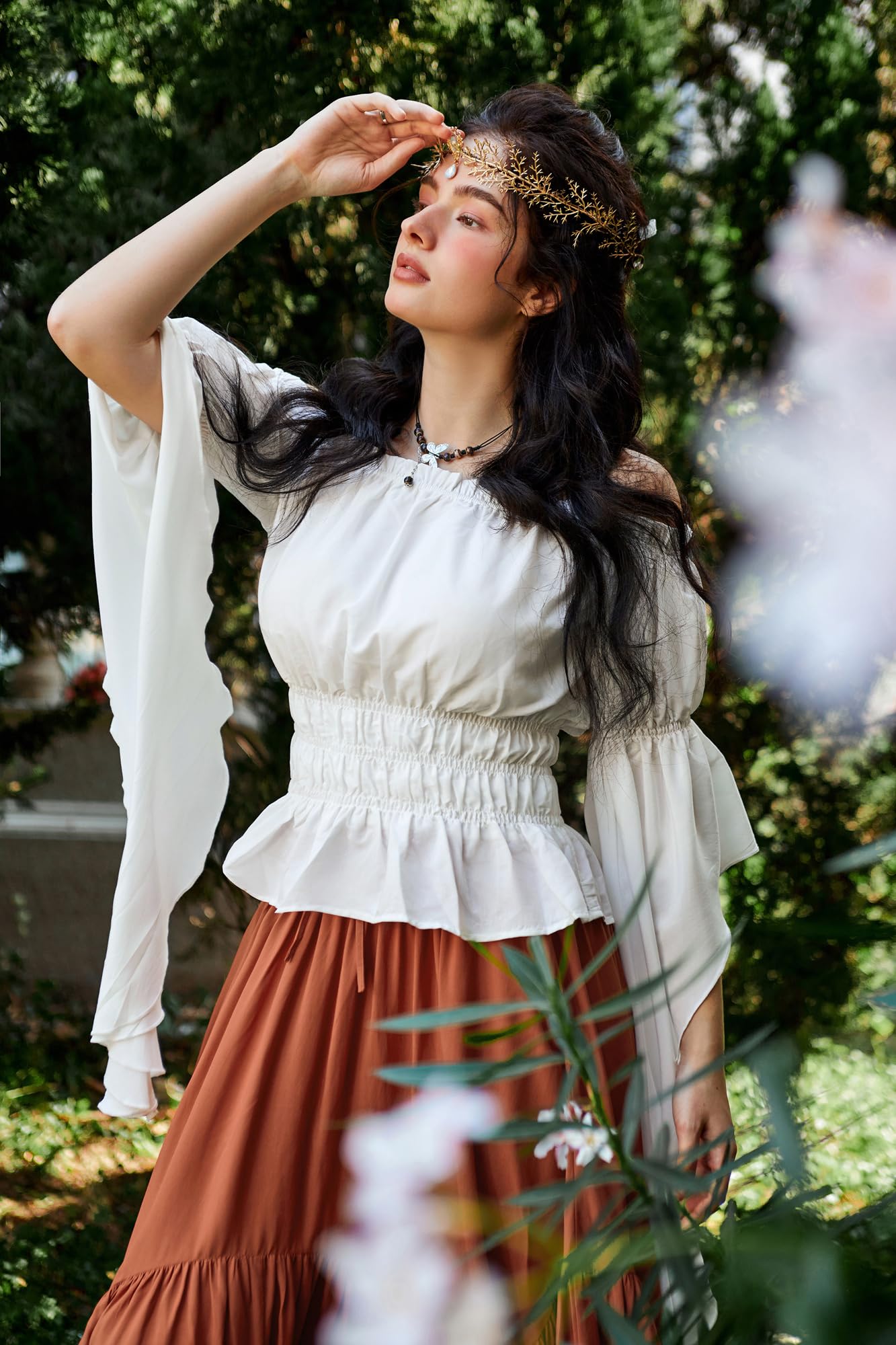 Women Renaissance Top Summer White Dressy Blouse Off The Shoulder Elegant Blouse White M