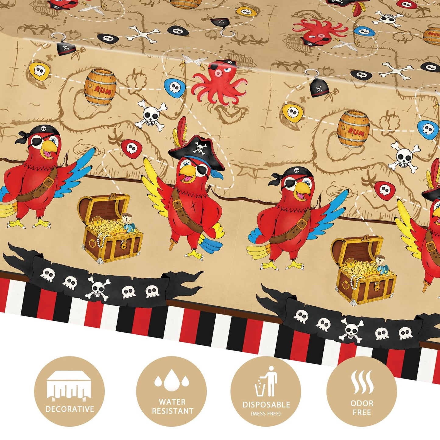 WERNNSAI Pirate Party Tablecloth - 2 Pack 54'' x 108'' Pirate Party Supplies Disposable Island Treasure Map Tablecover Nautical Adventure Theme Decorations for Boys Birthday Dining Table Cover
