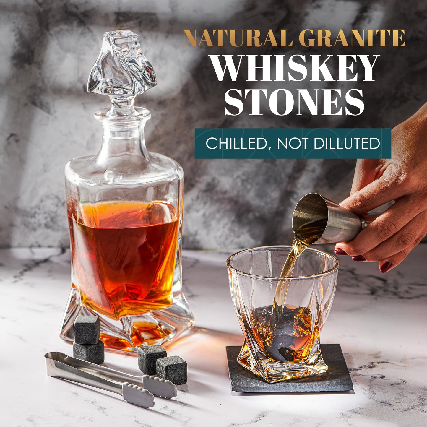 Whiskey Decanter Set by Royal Reserve – Whiskey Gift Set - Twisted Bourbon Decanter 24 oz 750 ml with Glasses, Whiskey Stones, Coasters, Tongs – Whiskey Gifts for Men, Husband, Dad Christmas