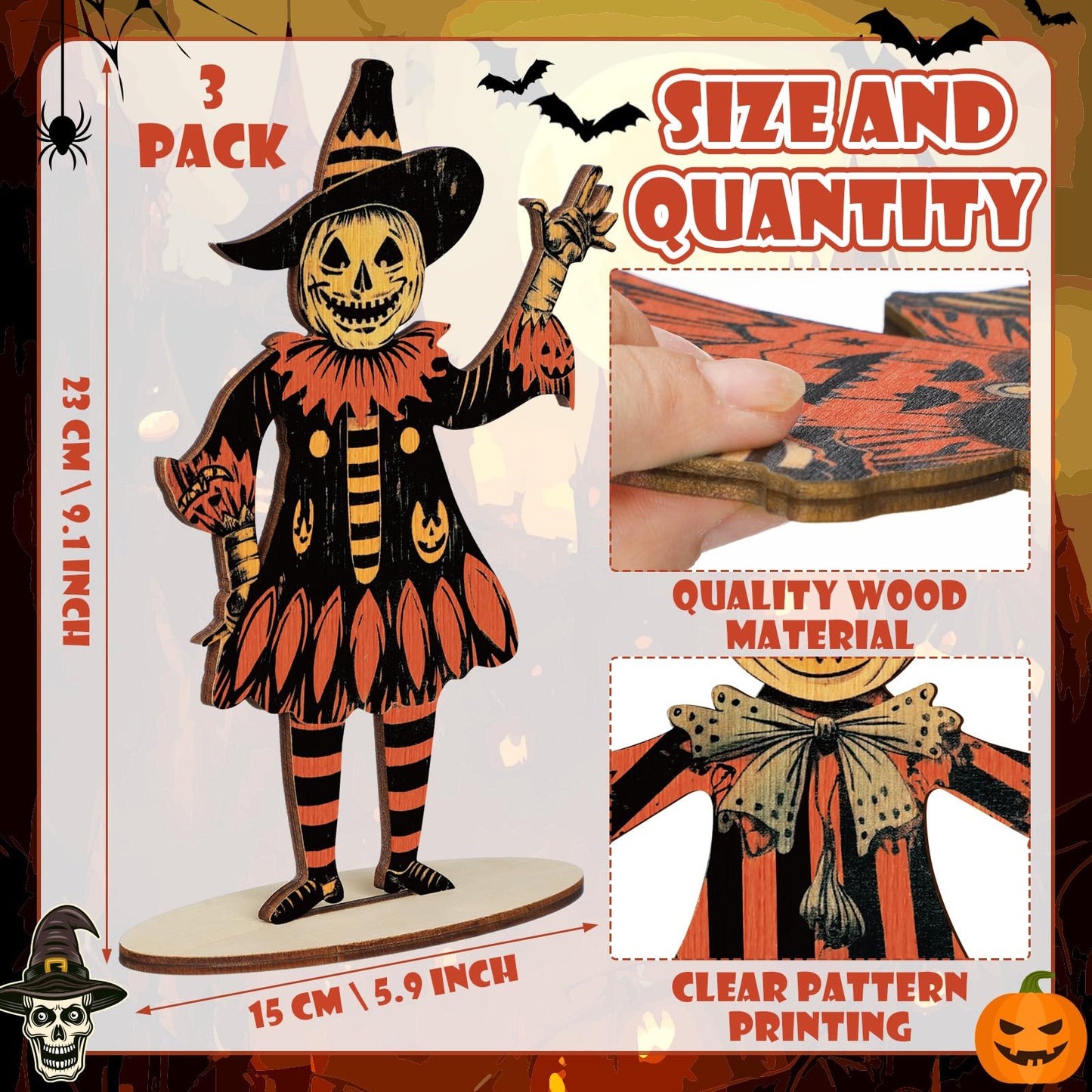WinnerWhy 3 Pcs 9 x 6 Inch Halloween Table Decor Farmhouse Pumpkin Ghost Wooden Centerpiece Signs Retro Rustic Halloween Table Decorations for Home Tabletop Indoor Holiday Party
