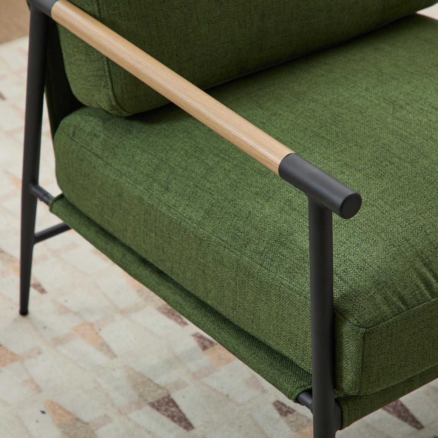 Ya-Home Mid-Century Accent Chair, Soft Armchair Linen Fabric Lounge Chair with Black Metal Legs, Upholstered Leisure Chair for Living Room Reception Room, 1PC, Green