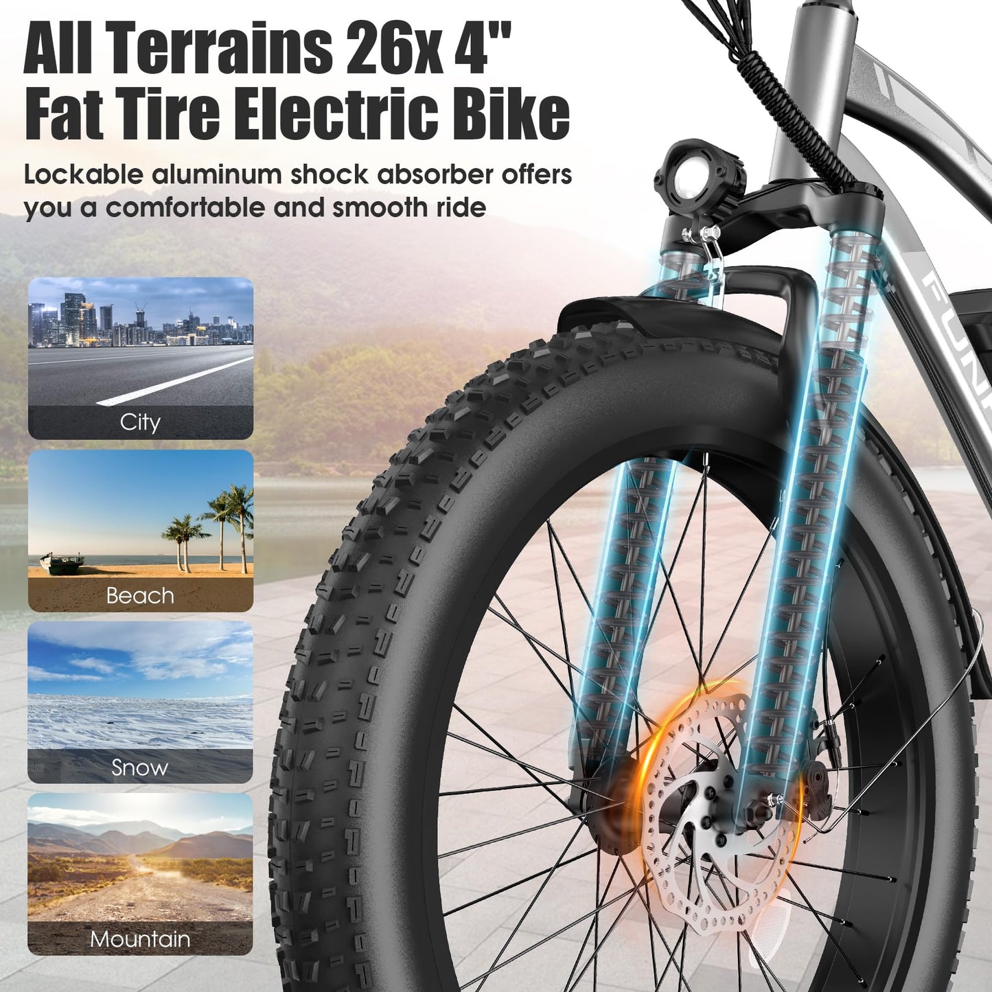Funhang Electric Bike for Adults, Peak 1000W Ebike, 25MPH 60Miles Electric Mountain Bike, 26" Fat Tire Adult Electric Bicycle with 48V 13AH Battery, Rear Rack, 7 Speed, Front Suspension, Turn Signal